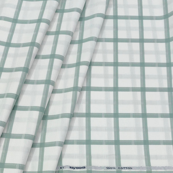 Shirt Fabric Raymond  100% Premium Cotton Broad Check Colour Green N White