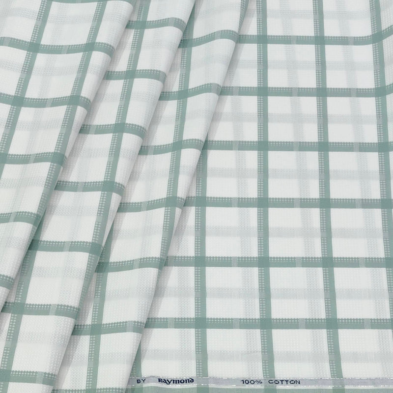 Shirt Fabric Raymond  100% Premium Cotton Broad Check Colour Green N White