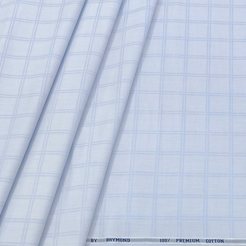 Shirt Fabric Raymond  100% Premium Cotton Check Colour River Blue