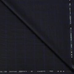 Trouser Fabric Canetti Italy Luxury TR Broad Check Colour Dark Wine N Blue