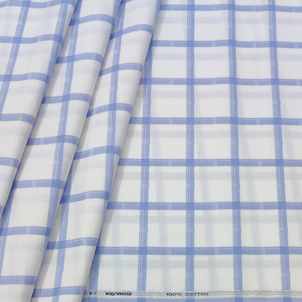 Shirt Fabric Raymond  100% Premium Cotton Broad Check Colour Blue N White