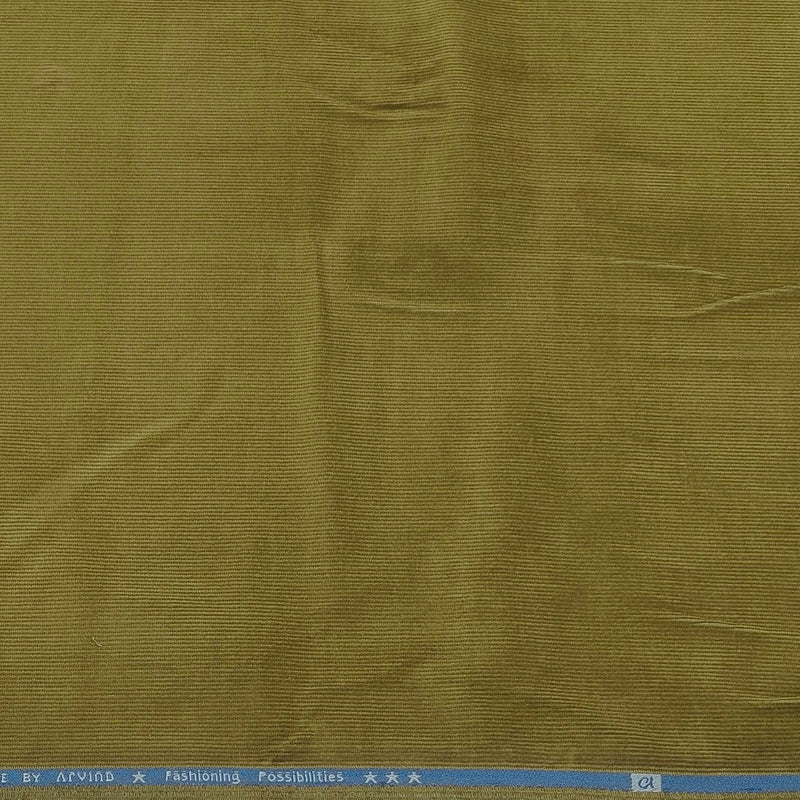 Corduroy Arvind Pure Cotton stretchable Trouser Fabric Colour Golden Greenish