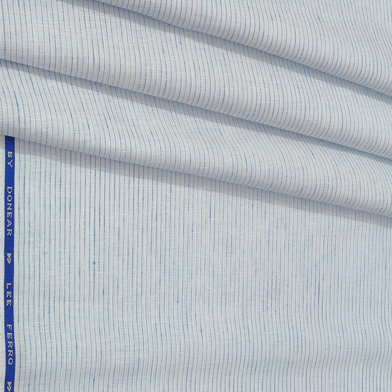 Shirt Fabric Donear 100% Linen 60Lea Pin Lining Colour White N Blue