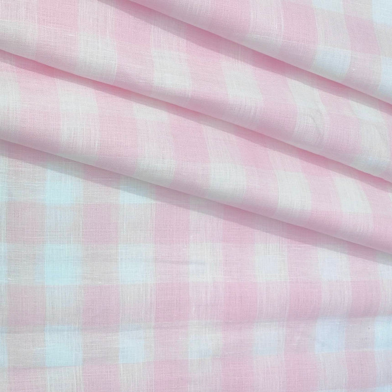 Shirt Fabric Donear 100% Linen 60Lea Broad Check Colour Pink