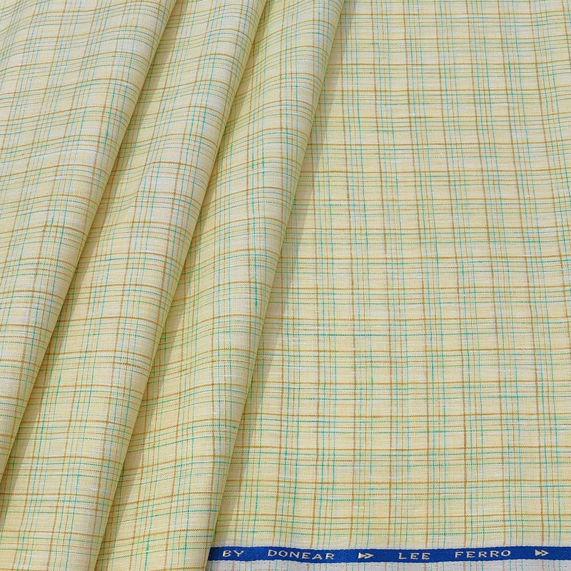 Shirt Fabric Donear 100% Linen 60Lea Check Colour Butter Yellow N Green