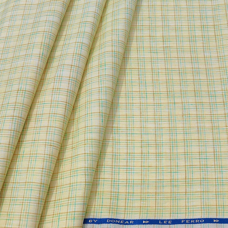 Shirt Fabric Donear 100% Premium Linen 60Lea Check Colour Butter Yellow N Green