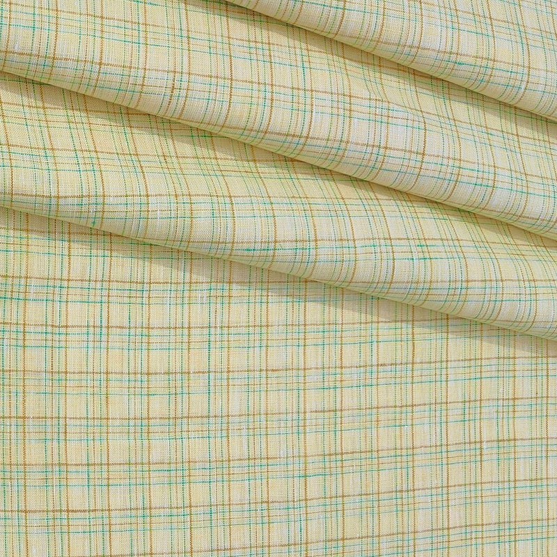Shirt Fabric Donear 100% Linen 60Lea Check Colour Butter Yellow N Green
