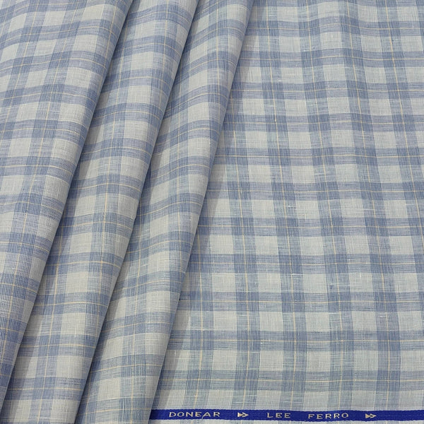Shirt Fabric Donear 100% Linen 60Lea Broad Check Colour Light Blue N Light Grey