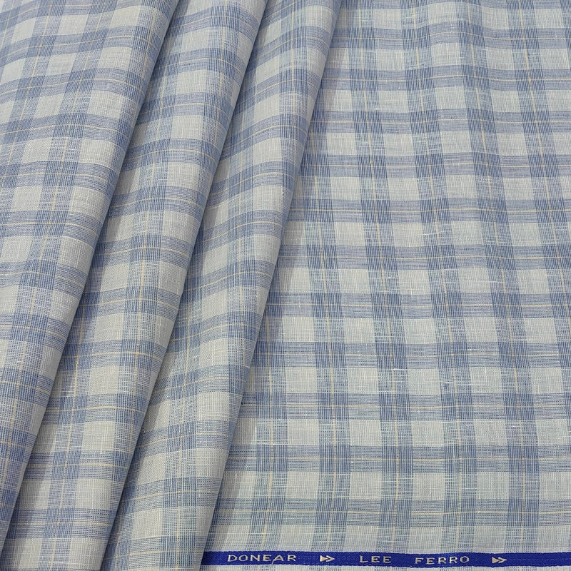 Shirt Fabric Donear 100% Linen 60Lea Broad Check Colour Light Blue N Light Grey