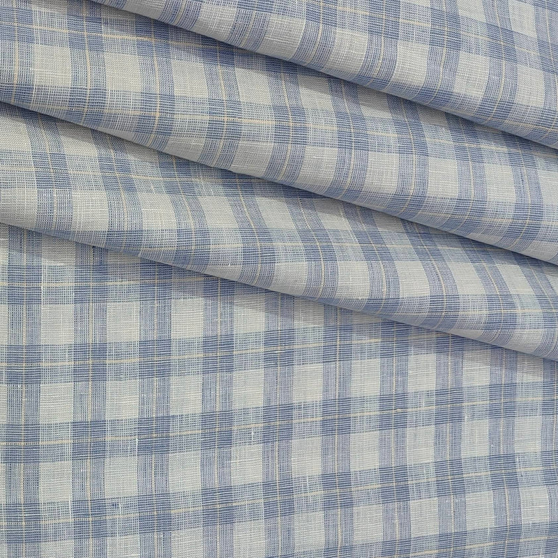 Shirt Fabric Donear 100% Linen 60Lea Broad Check Colour Light Blue N Light Grey
