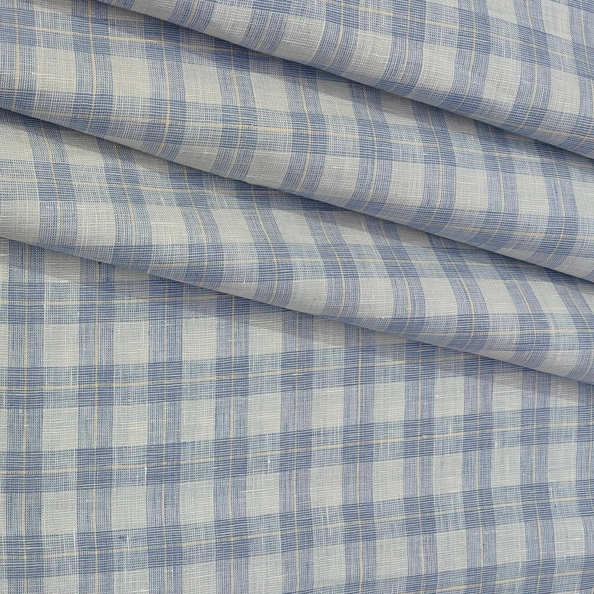 Shirt Fabric Donear 100% Premium Linen 60Lea Broad Check Colour Light Blue N Light Grey