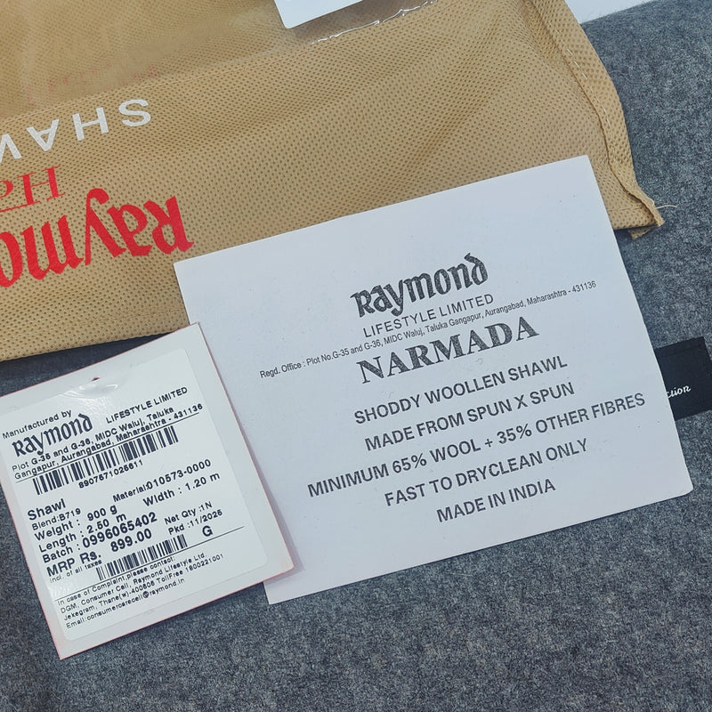 Raymond Fine wool Narmada Shawl Lohi premium Quality Colour Dark Grey