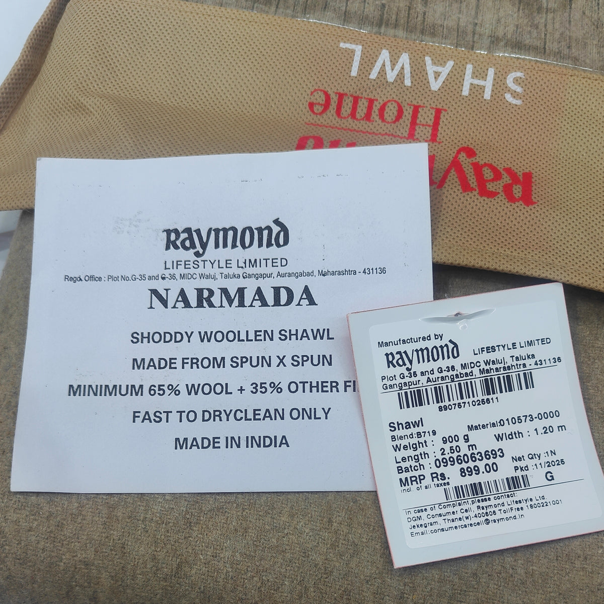 Raymond Woollen Thick Shawl Lohi Narmada Colour Natural