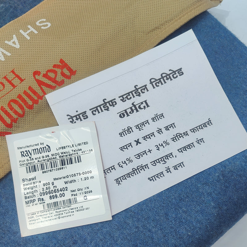 Raymond Woollen Thick Shawl Lohi Narmada Colour Blue
