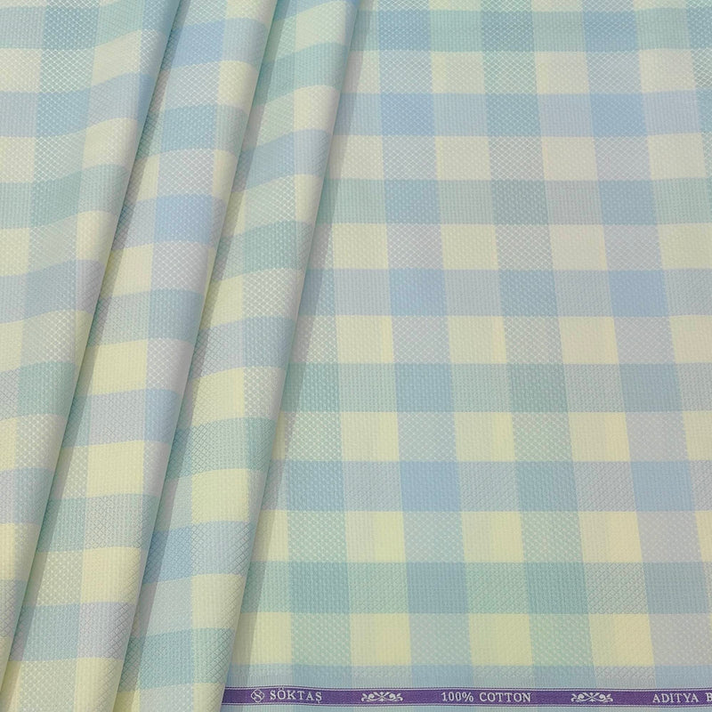 Shirt Fabric Sotas Finest Giza Cotton Check Colour Mint Green N Blue