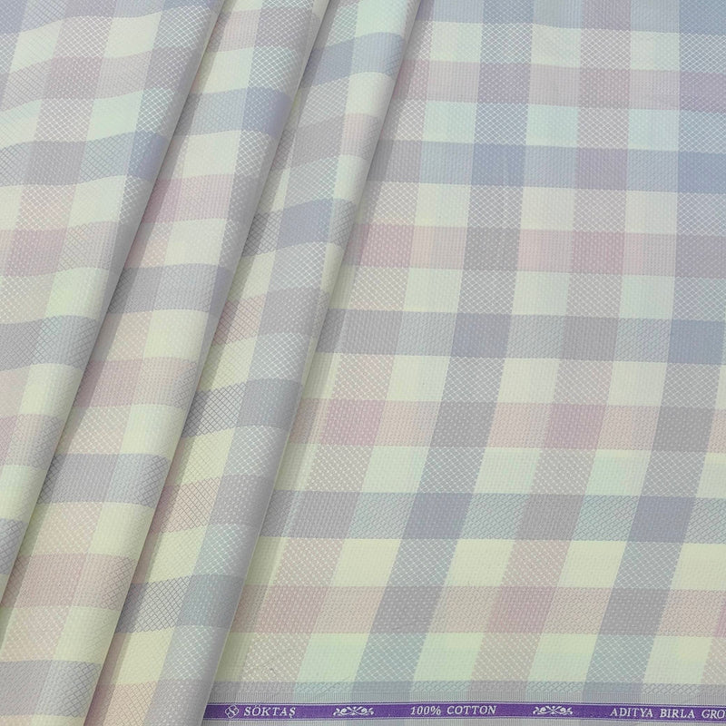 Shirt Fabric Soktas Finest Giza Cotton Check Colour Light purple N Beige