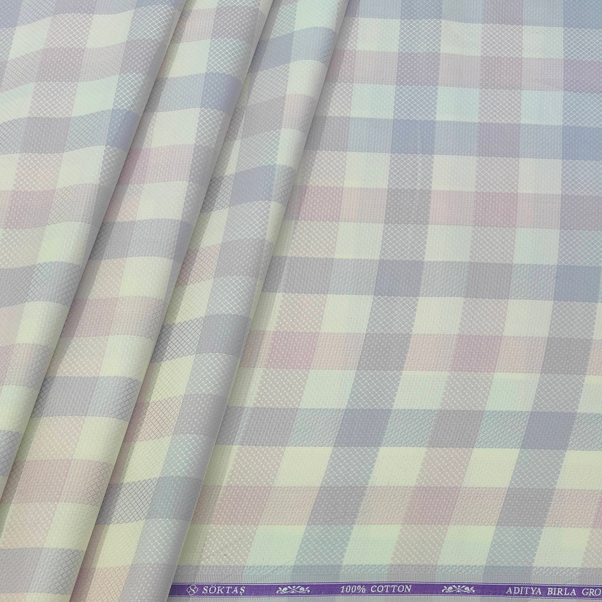 Shirt Fabric Soktas Finest Giza Cotton Check Colour Light purple N Beige