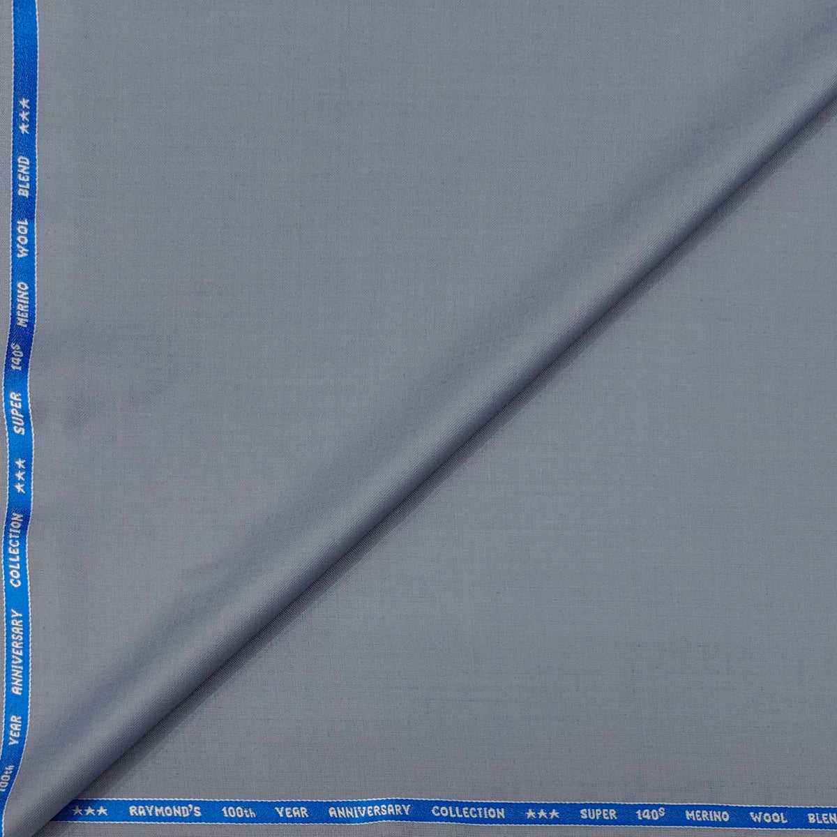 Trouser Fabric Raymond Super 140s Merino Wool Plain Colour Silver Blue