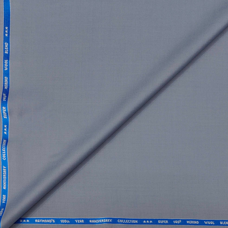 Trouser Fabric Raymond Super 140s Merino Wool Plain Colour Silver Blue