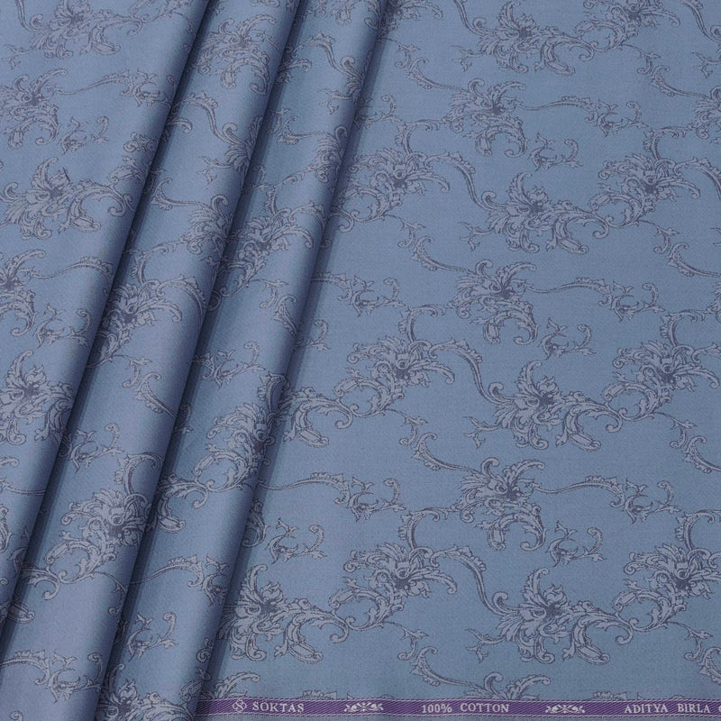 Shirt Fabric Soktas Finest Giza Cotton Jacquard Colour Greyish Blue