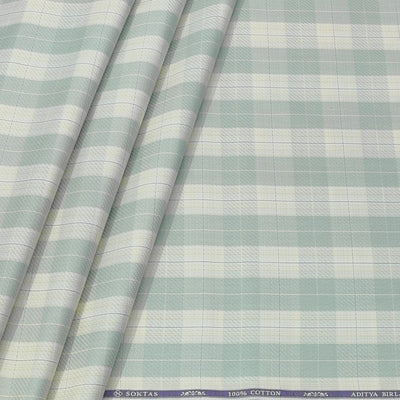 Shirt Fabric Soktas Finest Giza Cotton Check Colour Beige N Light Green