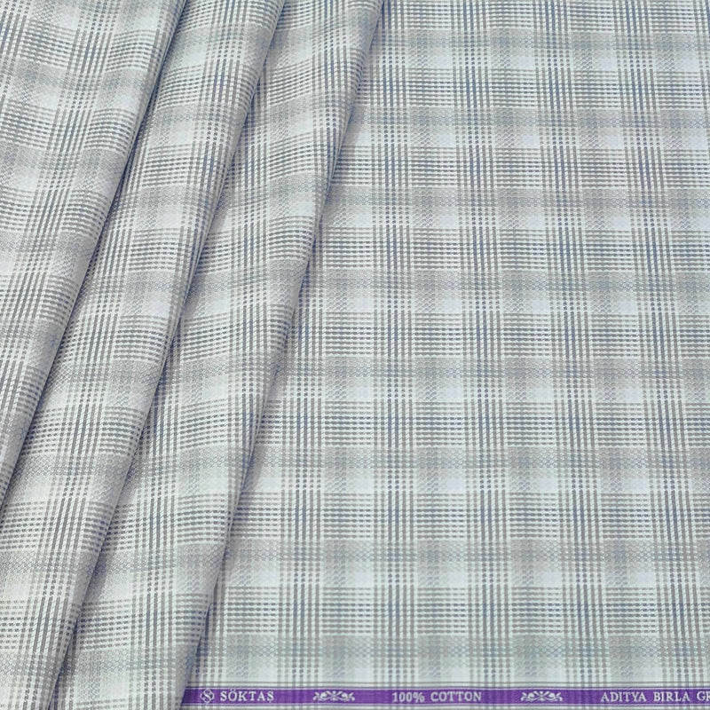 Shirt Fabric Soktas Finest Giza Cotton Mix Check Colour Silver N Grey