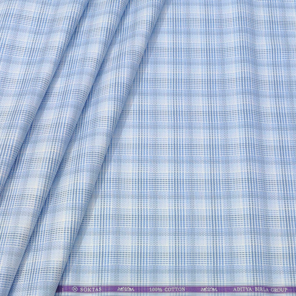 Shirt Fabric Soktas Finest Giza Cotton Mix Check Colour Blue