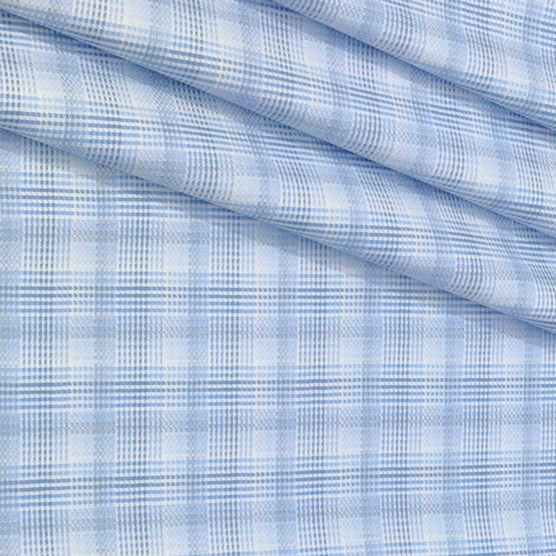 Shirt Fabric Soktas Finest Giza Cotton Mix Check Colour Blue