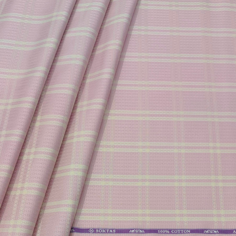 Shirt Fabric Soktas Finest Giza Cotton Broad Check Colour Flamingo Pink