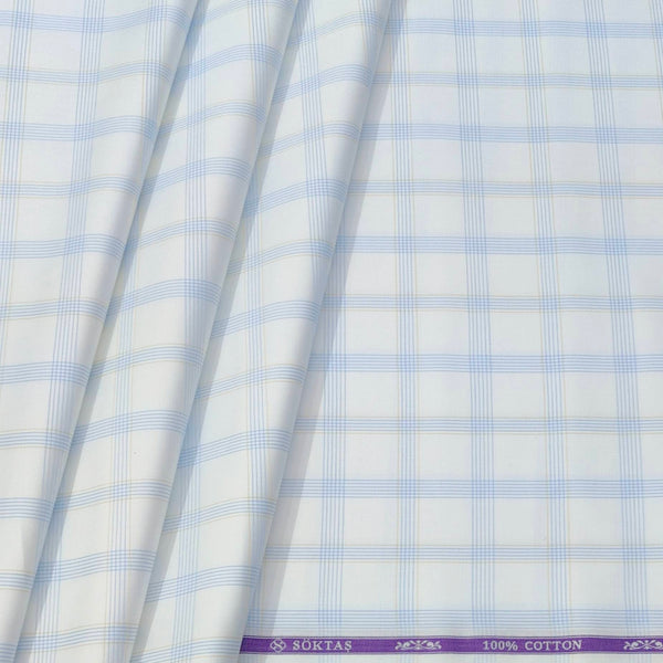 Shirt Fabric Soktas Finest Giza Cotton Broad Check Colour Blue N White