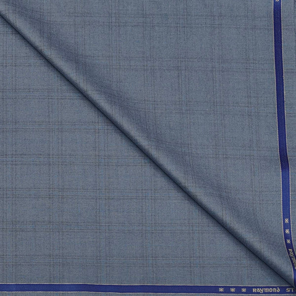 Trouser Fabric Raymond Poly Viscose Broad Check Colour Sea Blue