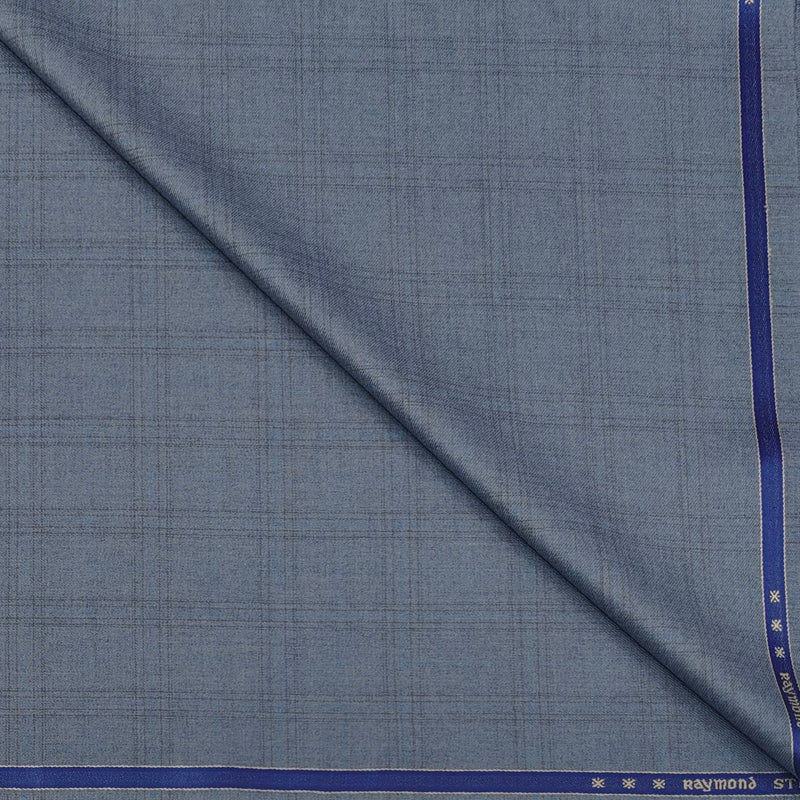 Trouser Fabric Raymond Poly Viscose Broad Check Colour Sea Blue