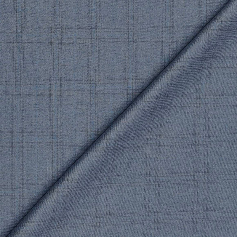 Trouser Fabric Raymond Poly Viscose Broad Check Colour Sea Blue