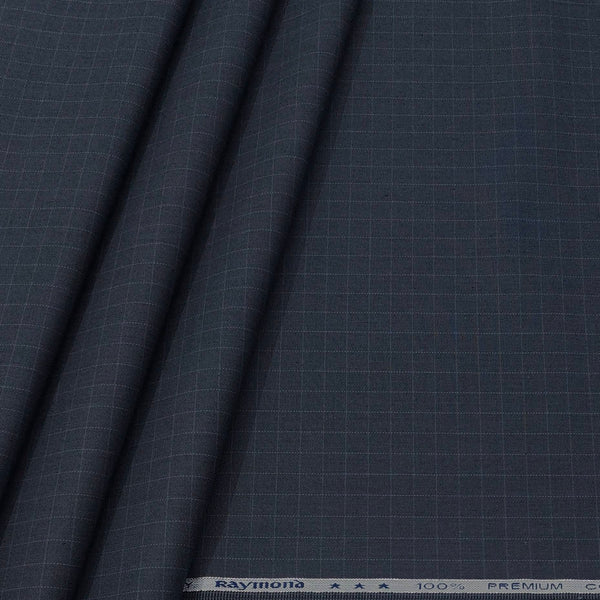 Trouser Fabric Raymond Pure Cotton Small Check Color Spruce Blue
