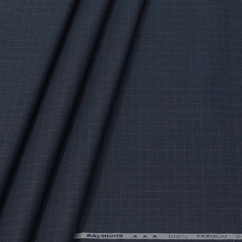 Trouser Fabric Raymond Pure Cotton Small Check Color Spruce Blue