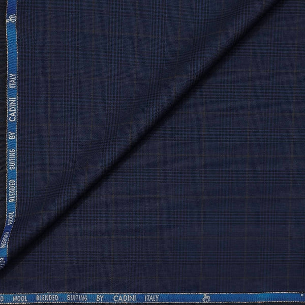 Trouser Fabric Canetti Italy Luxury 100s Wool Blended Broad Check Colour Blue