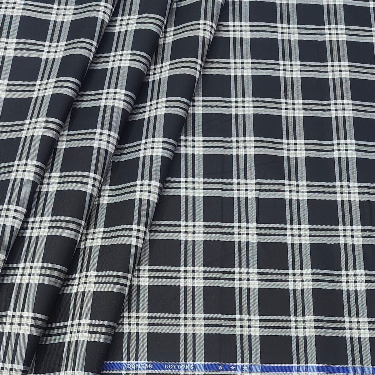 Shirt Fabric Donear Premium Giza Cotton Broad Check Colour White N Black