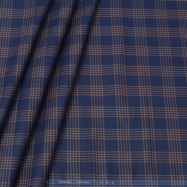 Shirt Fabric Donear Premium Giza Cotton Broad Check Colour Dark Blue N Brown
