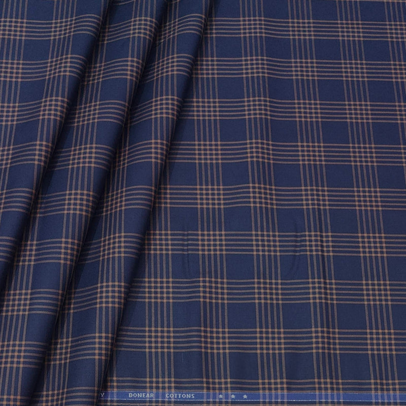 Shirt Fabric Donear Premium Giza Cotton Broad Check Colour Dark Blue N Brown