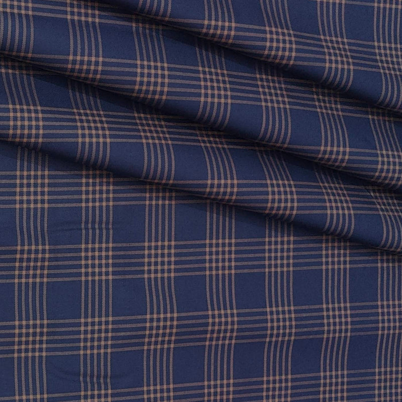 Shirt Fabric Donear Premium Giza Cotton Broad Check Colour Dark Blue N Brown
