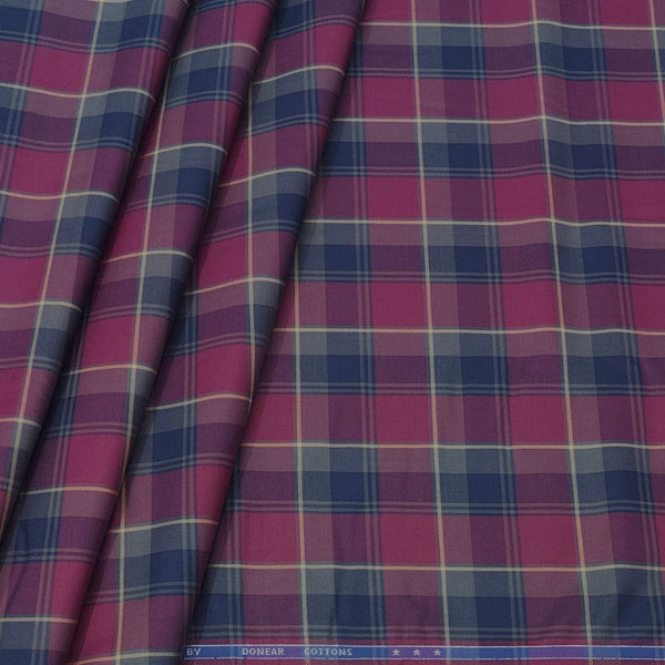 Shirt Fabric Donear Premium Giza Cotton Broad Check Colour Maroon Red