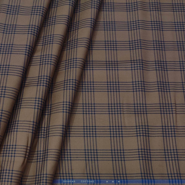 Shirt Fabric Donear Premium Giza Cotton Broad Check Colour Peanut Brown