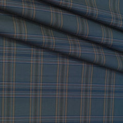 Shirt Fabric Donear Premium Giza Cotton Broad Check Colour Blue N Greenish Grey