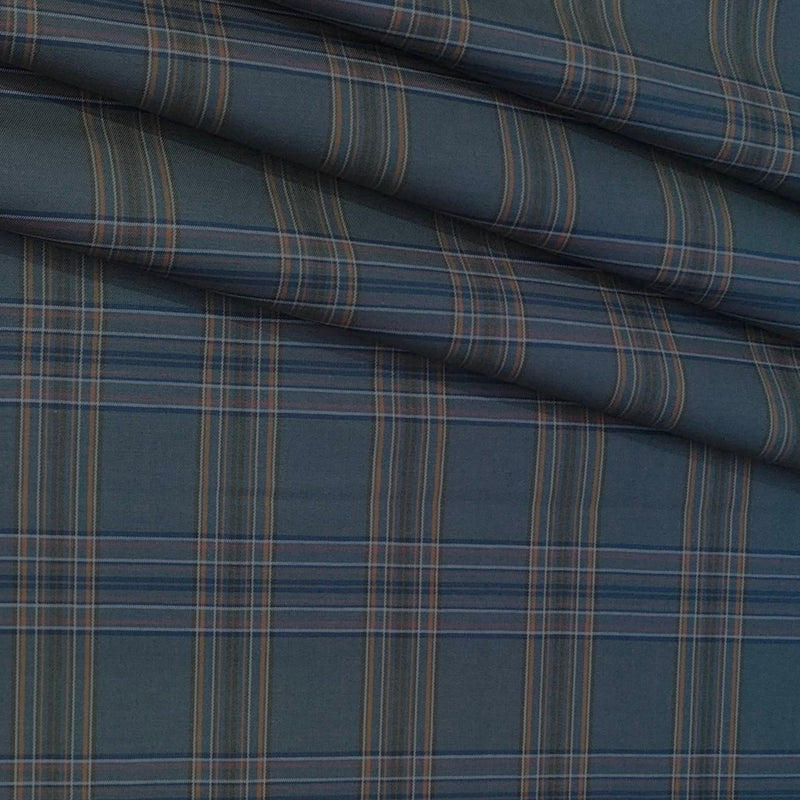 Shirt Fabric Donear Premium Giza Cotton Broad Check Colour Blue N Greenish Grey