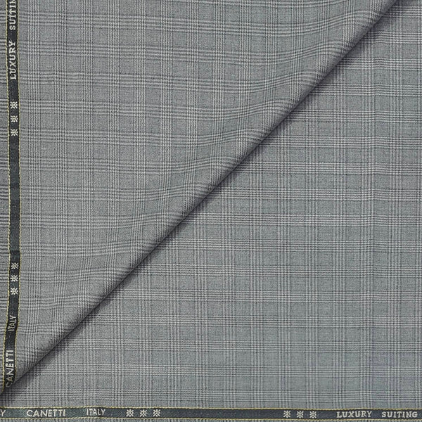 Trouser Fabric Canetti Italy Luxury Poly Viscose Check Colour Light Grey