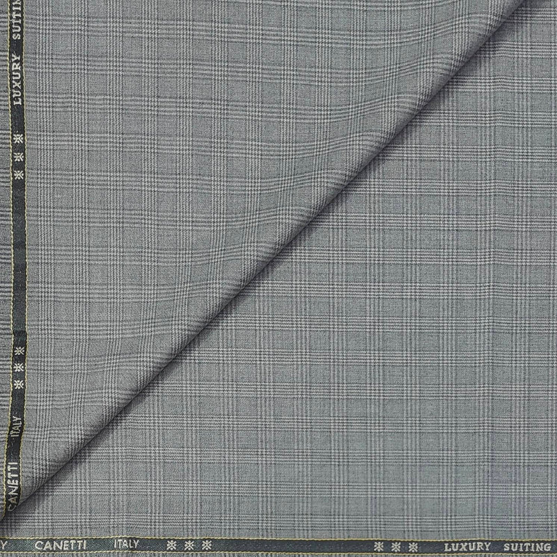 Trouser Fabric Canetti Italy Luxury Poly Viscose Check Colour Light Grey
