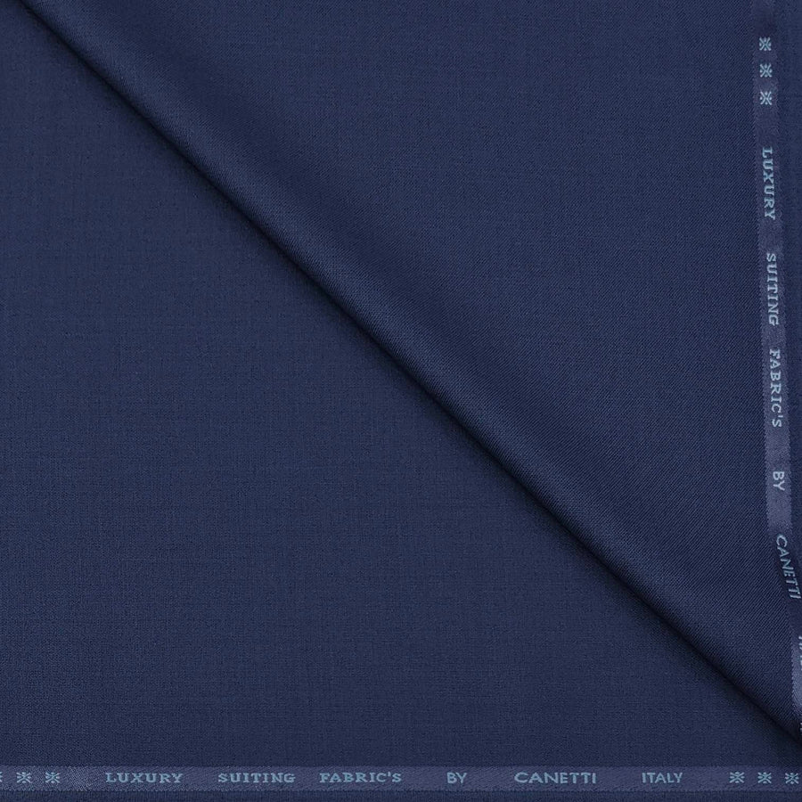 Trouser Fabric Canetti Italy Luxury Poly Viscose Plain Colour Blue
