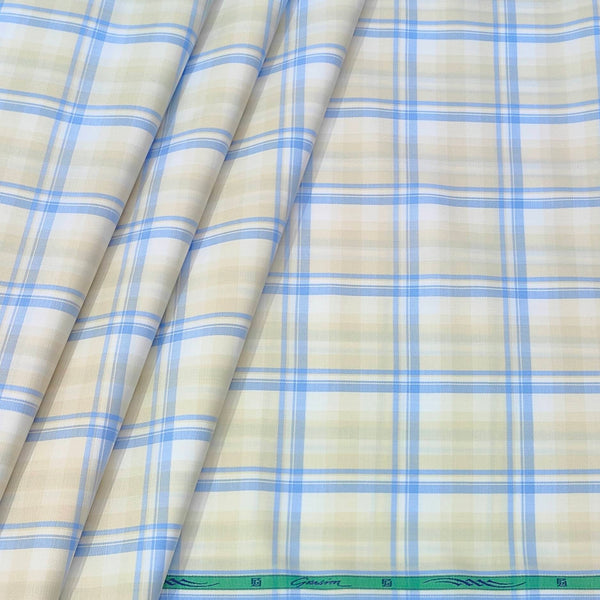 Shirt Fabric Grasim 100% Cotton Broad Check Colour Blue N Light Brown