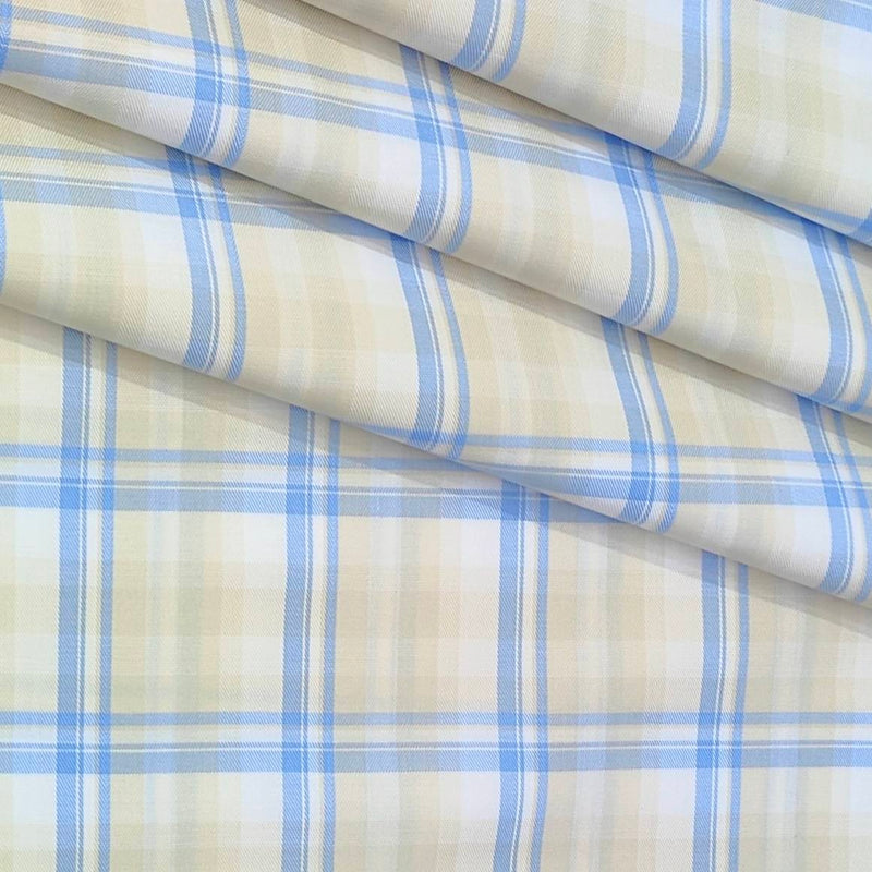 Shirt Fabric Grasim 100% Cotton Broad Check Colour Blue N Light Brown
