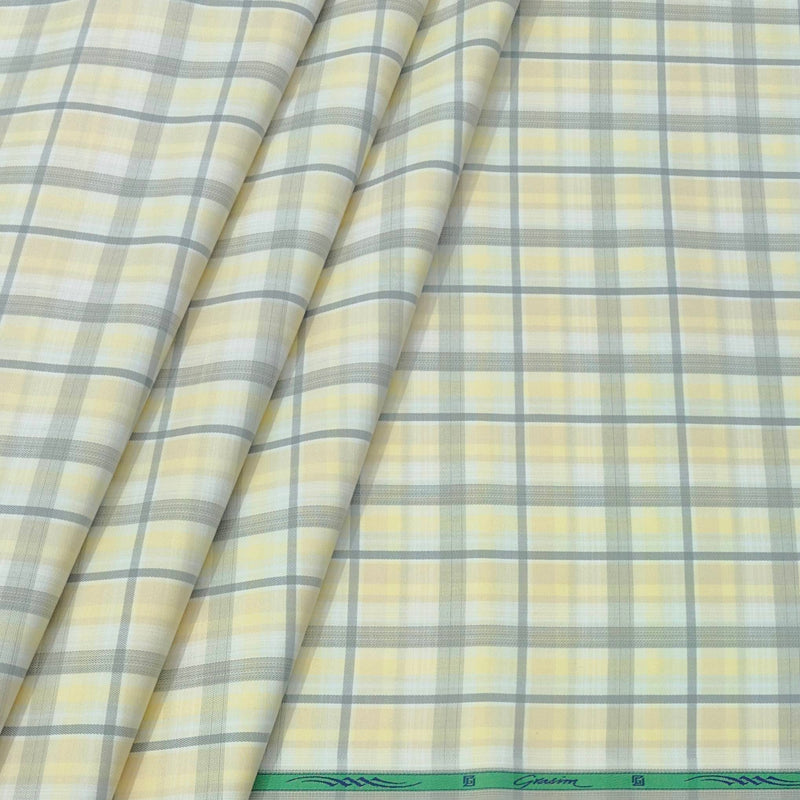 Shirt Fabric Grasim 100% Cotton Broad Check Colour Yellow N Grey